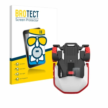 Front side of a product packaging with the brand logo BROTECT. Next to it is the device Kress Mission Mega 3000 KR133E shown w