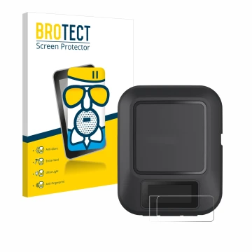 Front side of a product packaging with the brand logo BROTECT. Next to it is the device Garmin inReach Messenger shown with th