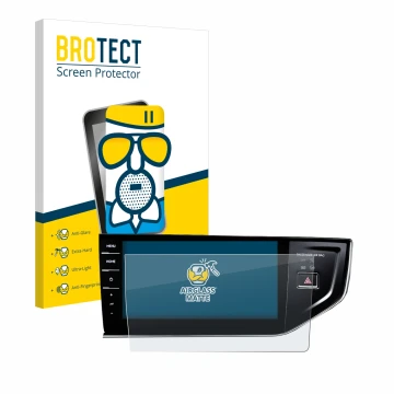 Front side of a product packaging with the brand logo BROTECT. Next to it is the device Volkswagen Polo VI Discover Pro 9,2