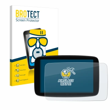 Front side of a product packaging with the brand logo BROTECT. Next to it is the device TomTom GO Superior 7