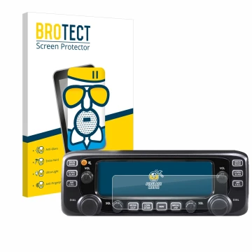 Front side of a product packaging with the brand logo BROTECT. Next to it is the device Icom IC-2730E shown with the correspon