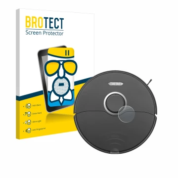 Front side of a product packaging with the brand logo BROTECT. Next to it is the device Roborock S8 Lidar Sensor (white model 