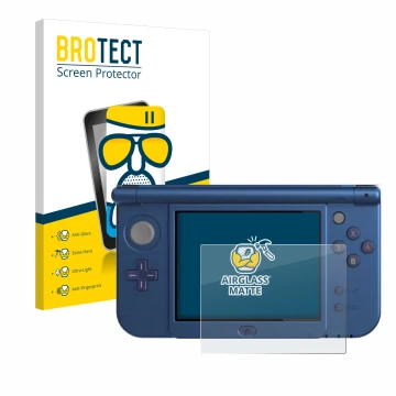 Front side of a product packaging with the brand logo BROTECT. Next to it is the device Nintendo New 3DS XL (Lower display) sh