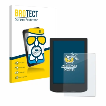 Front side of a product packaging with the brand logo BROTECT. Next to it is the device PocketBook Verse shown with the corres