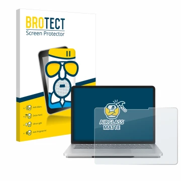 Front side of a product packaging with the brand logo BROTECT. Next to it is the device Microsoft Surface Laptop Studio 2 show