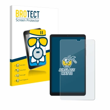 Front side of a product packaging with the brand logo BROTECT. Next to it is the device Blackview Tab 60 8.68
