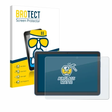 Front side of a product packaging with the brand logo BROTECT. Next to it is the device Amazon Fire HD 10 2023 (13th. Gen.) sh