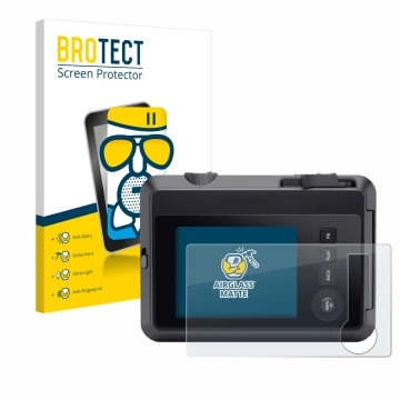 Front side of a product packaging with the brand logo BROTECT. Next to it is the device Leica SOFORT 2 shown with the correspo