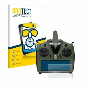 Front side of a product packaging with the brand logo BROTECT. Next to it is the device VBar Control Evo shown with the corres