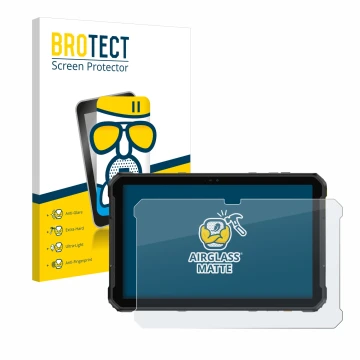 Front side of a product packaging with the brand logo BROTECT. Next to it is the device Ulefone Armor Pad 2 shown with the cor