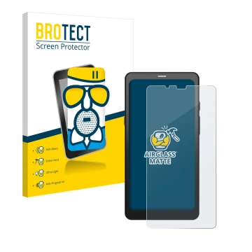 Front side of a product packaging with the brand logo BROTECT. Next to it is the device Boox Palma shown with the correspondin