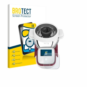 Front side of a product packaging with the brand logo BROTECT. Next to it is the device Moulinex i-Companion Touch XL shown wi