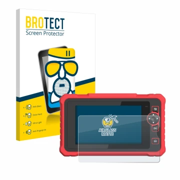 Front side of a product packaging with the brand logo BROTECT. Next to it is the device Launch CRP 359 shown with the correspo