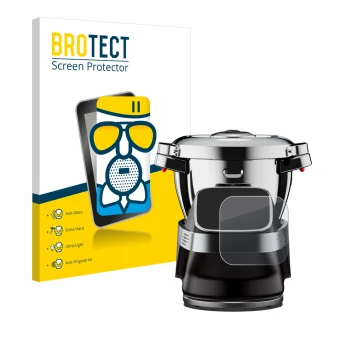 Front side of a product packaging with the brand logo BROTECT. Next to it is the device WMF Avantgarde shown with the correspo