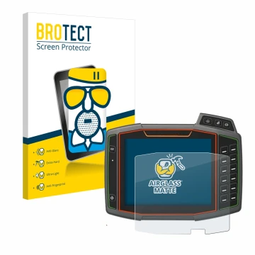 Front side of a product packaging with the brand logo BROTECT. Next to it is the device Amazone AmaTron 4 shown with the corre