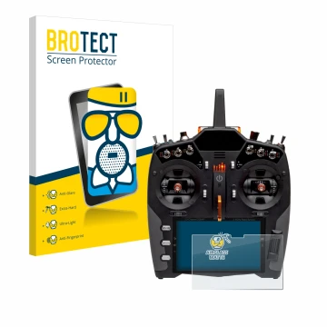 Front side of a product packaging with the brand logo BROTECT. Next to it is the device Spektrum NX20 shown with the correspon