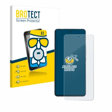 Front side of a product packaging with the brand logo BROTECT. Next to it is the device Vivo iQOO 12 shown with the correspond