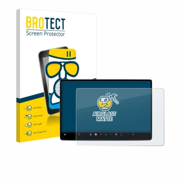 Front side of a product packaging with the brand logo BROTECT. Next to it is the device Tesla Model 3 2024 shown with the corr