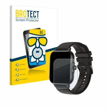 Front side of a product packaging with the brand logo BROTECT. Next to it is the device AcclaFit KM13 1.83
