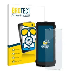 Front side of a product packaging with the brand logo BROTECT. Next to it is the device Doogee S Mini shown with the correspon