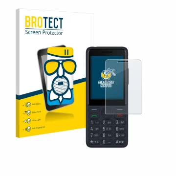 Front side of a product packaging with the brand logo BROTECT. Next to it is the device TCL Onetouch 4022s shown with the corr