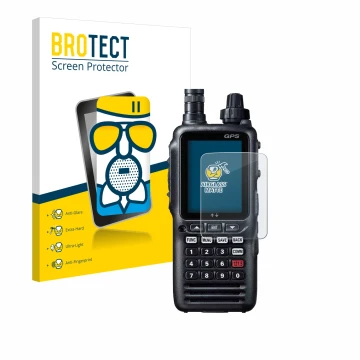 Front side of a product packaging with the brand logo BROTECT. Next to it is the device Yaesu FTA-850L shown with the correspo