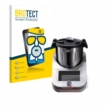 Front side of a product packaging with the brand logo BROTECT. Next to it is the device Ufesa TotalChef RK7 shown with the cor