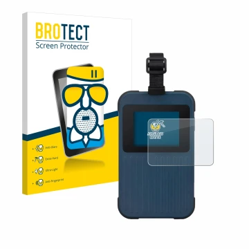 Front side of a product packaging with the brand logo BROTECT. Next to it is the device Acer Enduro Connect M3 shown with the 