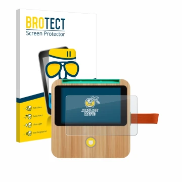 Front side of a product packaging with the brand logo BROTECT. Next to it is the device tigerbox Touch Plus shown with the cor