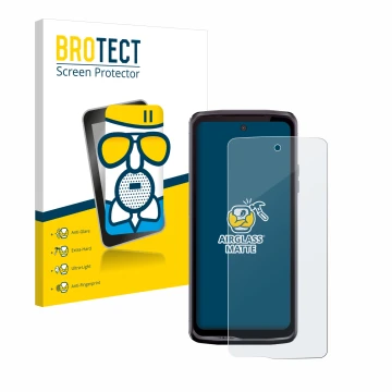 Front side of a product packaging with the brand logo BROTECT. Next to it is the device Crosscall Stellar X5 shown with the co
