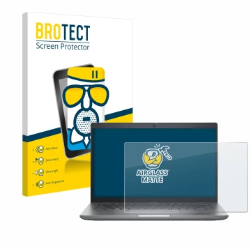 Front side of a product packaging with the brand logo BROTECT. Next to it is the device Dell Precision 3480 shown with the cor