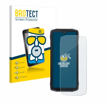 Front side of a product packaging with the brand logo BROTECT. Next to it is the device Cubot King Kong Star 5G shown with the