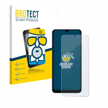 Front side of a product packaging with the brand logo BROTECT. Next to it is the device Xiaomi Redmi 13C 5G shown with the cor