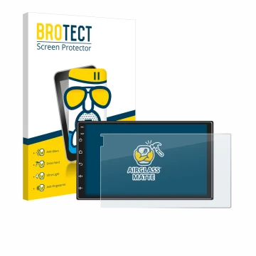 Front side of a product packaging with the brand logo BROTECT. Next to it is the device Ankeway Car Radio 7