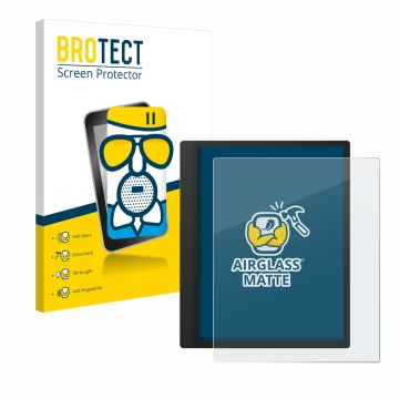 Front side of a product packaging with the brand logo BROTECT. Next to it is the device Boox Tab Ultra C shown with the corres