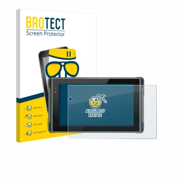 Front side of a product packaging with the brand logo BROTECT. Next to it is the device Hugerock X7 shown with the correspondi