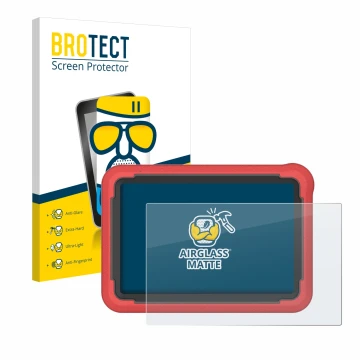 Front side of a product packaging with the brand logo BROTECT. Next to it is the device Launch X-431 ProV5 2023 (10,1
