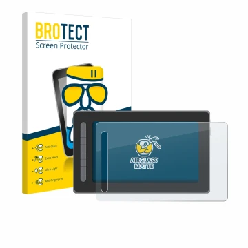 Front side of a product packaging with the brand logo BROTECT. Next to it is the device XP-Pen Artist 12 (2nd Gen.) shown with