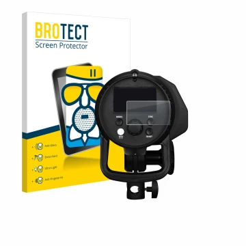Front side of a product packaging with the brand logo BROTECT. Next to it is the device Profoto B1X shown with the correspondi