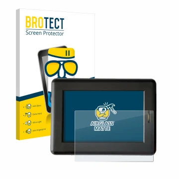 Front side of a product packaging with the brand logo BROTECT. Next to it is the device XC Tracer Maxx II shown with the corre