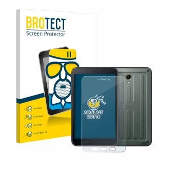 Front side of a product packaging with the brand logo BROTECT. Next to it is the device Samsung Galaxy Tab Active 5 (portrait)