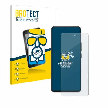 Front side of a product packaging with the brand logo BROTECT. Next to it is the device Xiaomi Poco X6 shown with the correspo