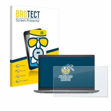 Front side of a product packaging with the brand logo BROTECT. Next to it is the device Dell Latitude 5540 shown with the corr