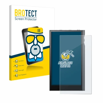 Front side of a product packaging with the brand logo BROTECT. Next to it is the device Astell&Kern Kann Ultra shown with the 
