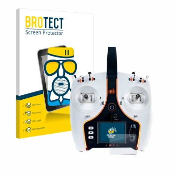 Front side of a product packaging with the brand logo BROTECT. Next to it is the device Spektrum NX7e shown with the correspon