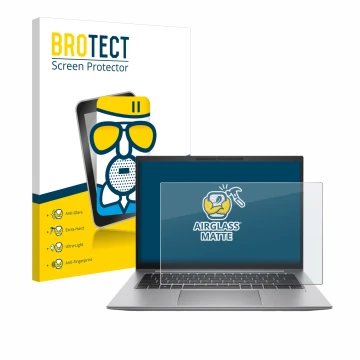 Front side of a product packaging with the brand logo BROTECT. Next to it is the device HP Zbook Firefly 14 G10 shown with the