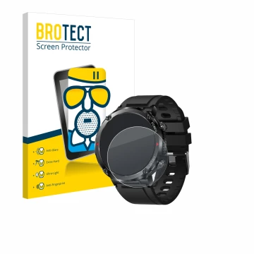 Front side of a product packaging with the brand logo BROTECT. Next to it is the device LIGE Smartwatch 1.6