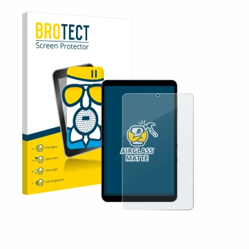Front side of a product packaging with the brand logo BROTECT. Next to it is the device Alldocube iPlay 50 mini Pro shown with