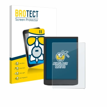 Front side of a product packaging with the brand logo BROTECT. Next to it is the device Vivlio InkPad 4 shown with the corresp