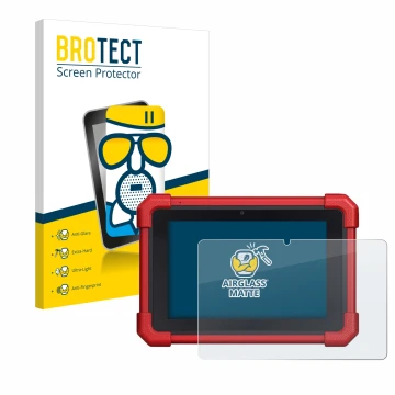 Front side of a product packaging with the brand logo BROTECT. Next to it is the device Launch MOT IV (4) shown with the corre